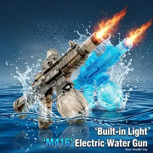 Electric Water Gun for Adults Kids, Automatic WaterGun with Led Light, Long Range Transparent Electric Squirt Gun Blaster Summer Outdoor Pool Party Toys Gifts for Boys Girls ， 2 pack Automatic Squirt Watergun pistol with Water spray sound and Led Light.