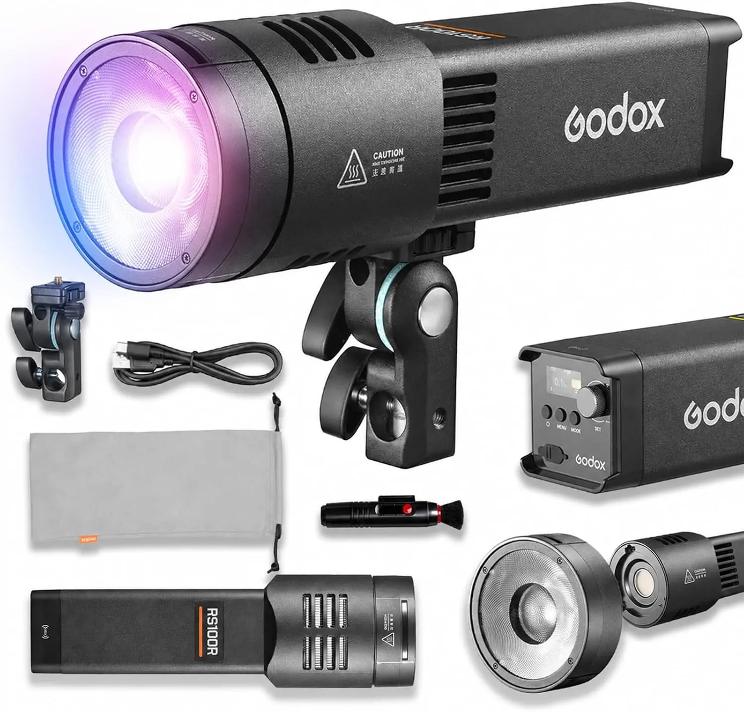 Godox RS100R 100W RGB COB LED Video Light, Full Color Portable Photography Studio Light, 1800K 10000K Bi Color, 0.1% Stepless Dimming, CRI TLCI 95, Multiple Color Modes HSI RGBW Gel X Y, 14 Kinds Scene FX Effects, Bluetooth & DMX App Control