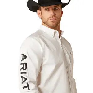 10046825 Ariat Mens Team Logo Twill Long Sleeve Shirt- White/Black
