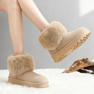 Women's French Shearling-Lined Chunky-Soled SnowBoots Solid-Color Suede with Memory Foam InsolesSlip-Resistant, Warm Winter Casual