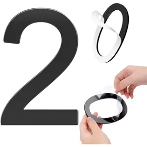 Self-adhesive 5 Inch House Numbers Acrylic House Number Modern House Numbers Black Mailbox Numbers for Outside Address Home Number for Apartments Office Hotel Room (Number 2)
