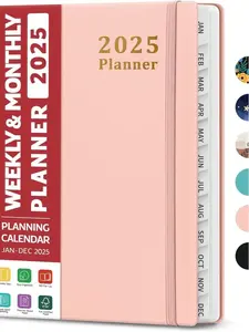 2025 Planner - Weekly and Monthly Planner Spiral Bound, January 2025 - December 2025, Hardcover 2025 Calendar Planner Book with Tabs, Inner Pocket, Perfect for Office Home School Supplies - A5 (6.3" x 8.5"), Pink