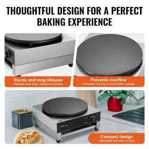 VEVOR Electric Crepe Maker, 16-Inch Double Head Commercial Crepe Machine, 3400W Flat Plate Crepe Griddle, Nonstick Stainless Steel Pancake Making, Desktop Circular Cereals Pancake Stove, AC120V 60Hz