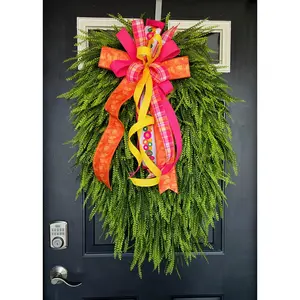 Everyday Wreath Bead Grass Greenery with Vibrant Bow Handcrafted Farmhouse Style Decor 40"Hx30"W Lightweight Easy Hang Gift for Housewarmings