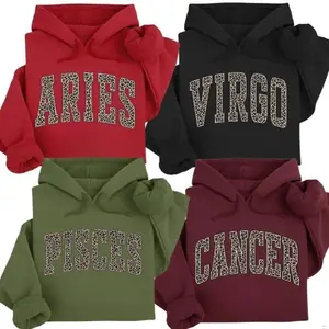 Full 12 Zodiac Leopard Print Hoodie– Minimalist Astrology Sign Pullover, Unisex Horoscope Streetwear Gift for Black, Military Green, Red, Maroon Color