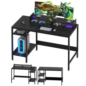 Computer Desk - 38” Gaming Desk, Home Office Desk with Storage, Small Desk with Monitor Stand, Writing Desk for 2 Monitors, Adjustable Storage Space, Modern Design Corner Table, Black.