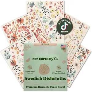 Swedish Dishcloths for Kitchen | 5 Pack Watercolor  Paper Towels Washable | Swedish Dish Towels | Non-Scratch Cellulose Sponge Cloths | No Odor, Biodegradable Cleaning Cloths