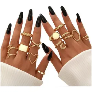 12PCS Gold Stackable Rings Set for Women, 18K Gold Plated Open Stacking Knuckle Ring, Adjustable Chunky Signet Rings for Gift