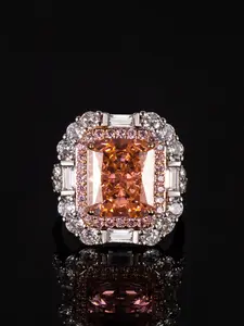 Elegant Paparacha Ice Flower Cut Ring, Luxurious Vintage Fashion, High-End Super Sparkling Zircon, Women's Jewelry, Stylish Accessory