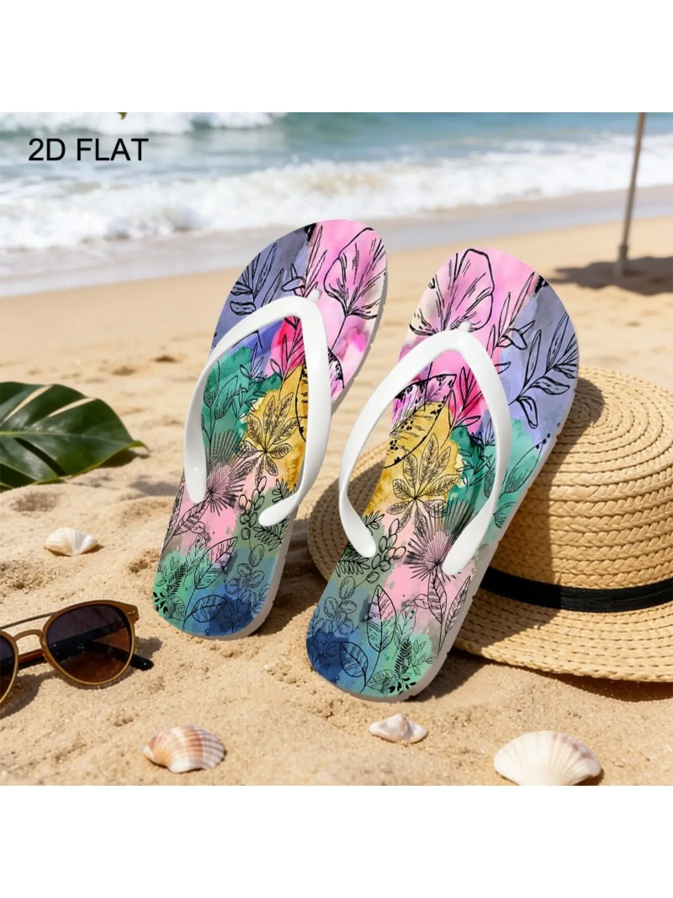 New Women'S Flip Flops for Summer 2026, Featuring an Open Toe And Flat Heel, Available in Various Colors And Sizes. They Showcase an Artistic Design of Plant Line Drawings, Making Them Ideal for Mother'S Day, Easter, Holiday Gifts, Women Shoes