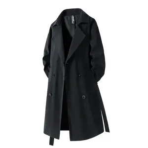 [Vintage-Inspired Trench Coat] Vintage-Inspired Men's Double-Breasted Trench Coat - Elegant, Long Sleeve, Mid-Length Windbreaker with Belt Detail - Versatile & Casual for Spring/Fall Outdoor and Daily Wear