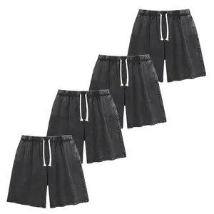 4-Pack Washed Denim Shorts, Elastic Drawstring Waist Baggy Wide-Leg Jean Shorts, Retro 90s Streetwear Casual Shorts