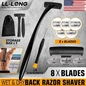 Manscaping Routine Mens Back Shaver Wet Dry Body Razor Ergonomic Curved Handle Stainless Steel Painless Hair Removal Tool Includes Extra Blades Clean Vibe