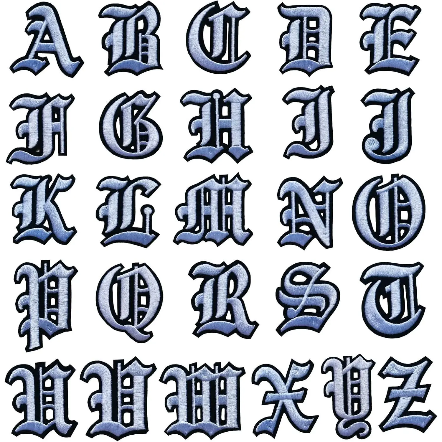 White Gothic Old English Iron on Letter Patches A-Z 2" Embroidered Heat Transfer/Sew on Varsity Initial Vintage Alphabet Felt Letters Monogram Custom Name Patch for Clothing Letterman Jacket