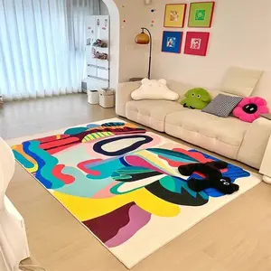Colorful, Full-area Non-slip Dopamine-inspired Faux Cashmere Rug For The Living Room