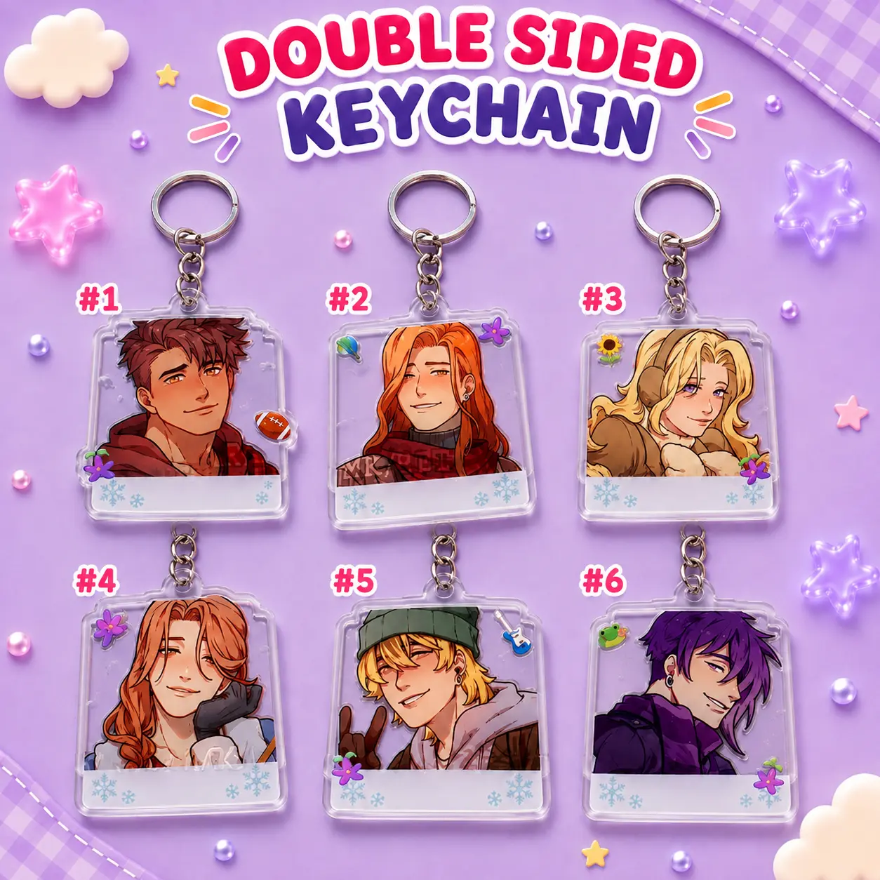 Double - sided keychain STARDEW VALLEY WINTER acrylic polaroid style keychain | romance-able bachelor/bachelorette/krobus charms