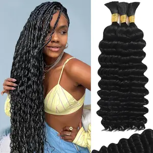 Human Braiding Hair for Boho Braids 110g 12A Curly Boho Hair for Braiding Knotless Deep Wave Bulk Wet and Wavy Bohemian No Weft 3 Bundles/Pack