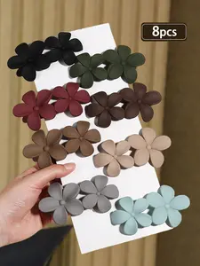 8pcs color simple shape gentle flower non-slip grip clip, simple flower duckbill clip, ladies cute daily hair accessories, autumn and winter color elegant temperament