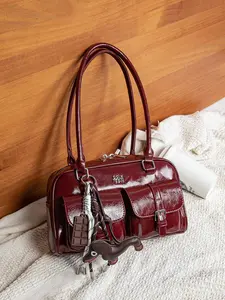 Trendy and versatile, personalized and simple women's one shoulder armpit bag, Premium Shoulder Bag, lightweight and exquisite, versatile with cute sausage dog pendant, suitable for going out, shopping, dating, parties, outings and other occasions.