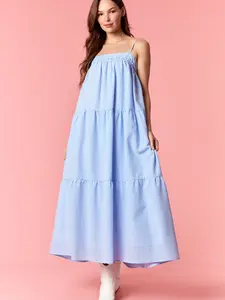 Solid Bow Tie and Yarn Dye Gingham Tiered Dress