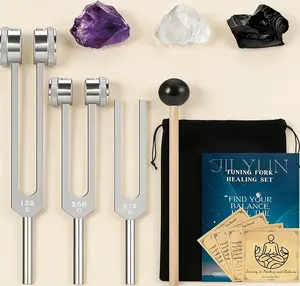 Tuning Fork Healing Set 128Hz 256Hz 512Hz with Mallet & 3 Crystals
