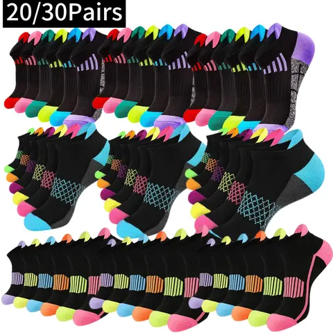 Men's Bulk Cotton Ankle Socks - 20-30 Pair Set, Dark/Assorted/Random Mixed Colors, Menswear, Breathable, Absorbent, Plain, Casual, Athleisure, Lightweight, Soft, Elastic, Durable, All Seasons, Cold Wash, Ideal for Outdoor Sports, Running