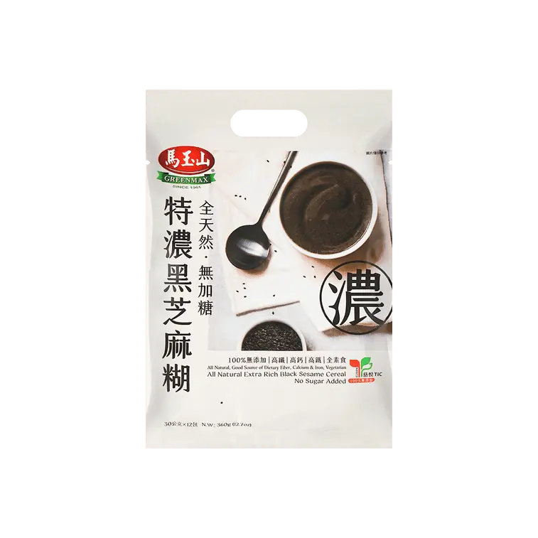 Greenmax Roasted Natural Extra Rich Ground Black Sesame Breakfast Cereal - Vegetarian, Plant-Based Nuttiness Grains, Smooth Texture, Contains Sesame & Nuts, For All Ages, 30g x 12 Packs