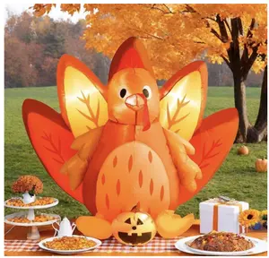 5-Foot Thanksgiving Inflatable Outdoor Decorations, Blowups Turkey Outside Decor with Built-in LED Lights for Lawn Yard Decor, Clearance