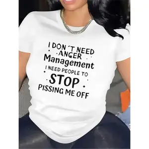Women's Bold Personality T-Shirt- Fun Quote Top- Office Casual Shirt- Crew Neck Top- Essential Item for Expressing Personality, Eye-Catching Print
