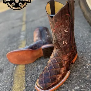 Men's Pescado Fish Botas Vaquera Rodeo Square Toe boots Made in Mexico Premium soft Leather