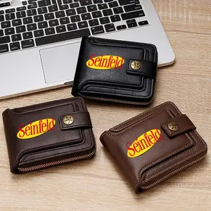 Seinfeld Logo Printed Leather Wallet for Men Classic Style Durable Zipper Closure Compact Design Everyday Use Business Travel Suitable Gift for Christmas Fathers Day Birthday Special Occasions Holiday Presents Accessories