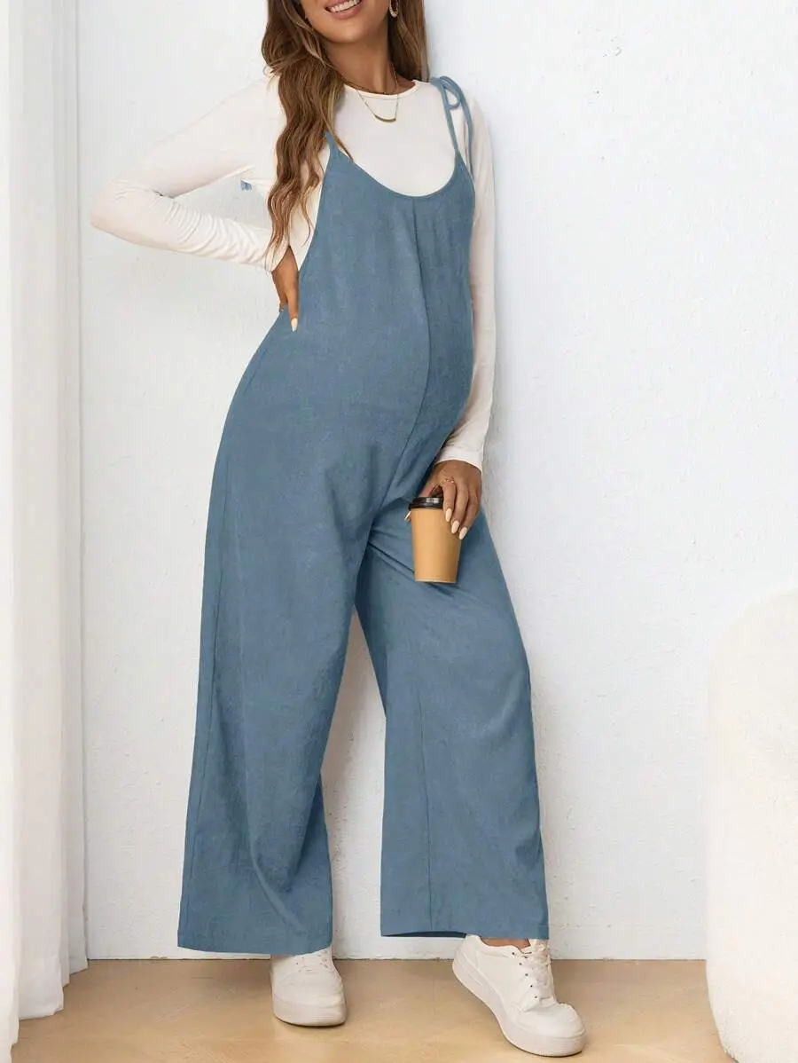 DANLIEN  Spaghetti String Bowknot Long Fitted Pregnancy Jumpsuit Mother To Be Apparel Coquette Vibe