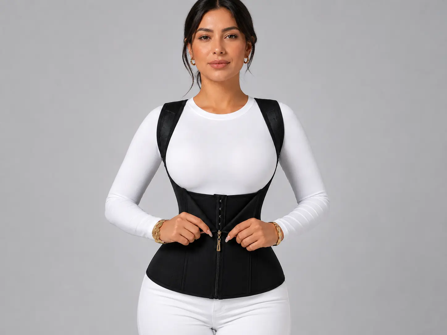 Women's Compression Corset Waist Trainer Shapewear Top - Breathable Nylon Mesh High-Stretch Body Shaper Vest with Steel Bones, Adjustable Zipper Hook for Tummy Smoothing