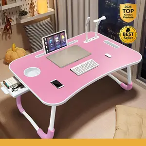 Ultra Large Portable Laptop Bed Table - Multi functional tray holder with cup holder and drawer, USB, fan, and light - Perfect for eating, reading, and writing on beds, sofas, floors - Stable, durable, and foldable