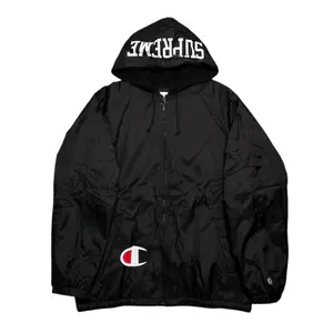 Menswear Casual Hooded Sweatshirt - Supreme Champion Sherpa-Lined Black Tops