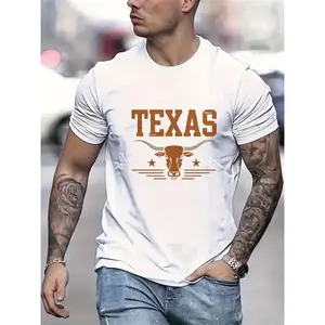 Men's Texas Longhorn Graphic T-Shirt - Texan State Pride Design with Bold LONGHORN Letters - Lightweight Summer Tee for Everyday & Special Occasions - Machine Washable Casual Shirt for BBQ, Parties, Everyday Outfits, Weekend Attire, Statement Top, Breatha
