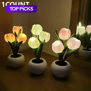 Tulip LED Night Light with Vase, Color-Changing Mood Light, Ambiance Lighting, Decorative Lights, Ideal for Home & Living Room Decor, Perfect Christmas Gift