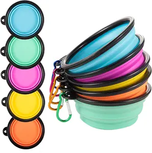 Pack of 5 Collapsible Dog Bowls, Travel Dog Cat Water Bowl Portable Foldable Food Dishes with Carabiner Clip for Traveling, Hiking, Walking