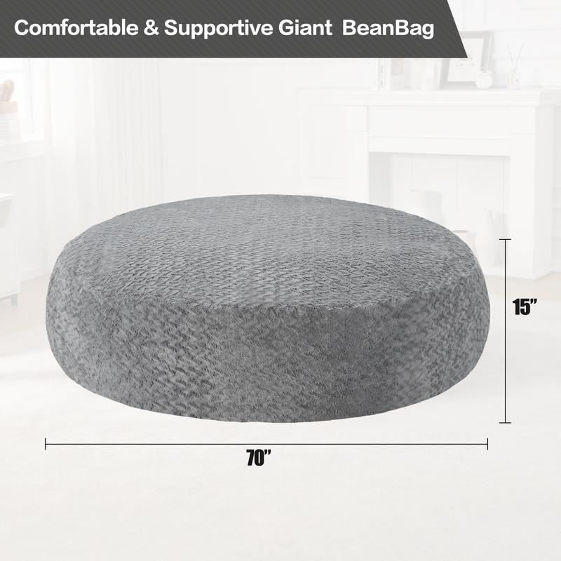 【Hobestluk】Bean Bag Chair 6ft for Adults, 70" x 70" x 15", Big Bean Bag Design, Plush Fur Cover, Versatile for Living Room, Bedroom, Dorm, Office Couch Sofa,fathersdaygifts