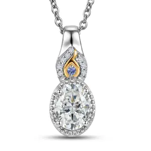 Moissanite 1.35 ctw Pendant in 18K Yellow Gold Plated and Platinum Plated with Stainless Steel Necklace 20 Inches