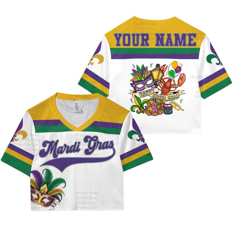 Custom Mardi Grass 2026 Croptop Jersey, Happy Mardi Gras 2026