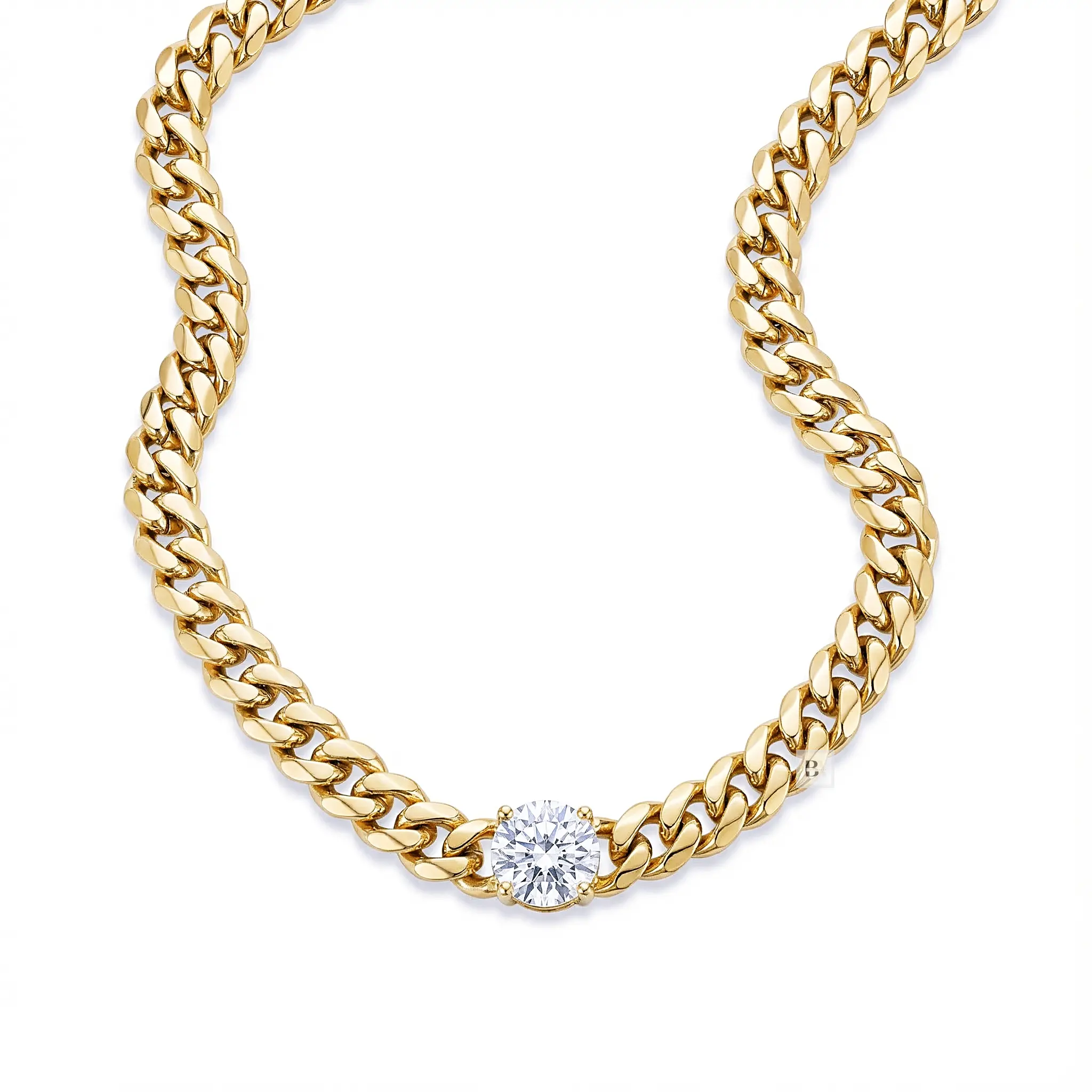 BA UNIQUE FASHION Stainless Steel Cuban Chain with Cubic Zirconia Accent Waterproof Necklace for Women Elegant Jewelry