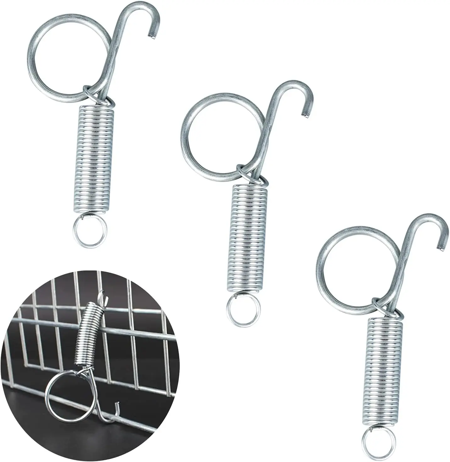 4 count 75mm Metal Finger Spring Latch Hook, One-Handed Cage Door Spring Hooks, Large Cages Lock for Fixing Pet Cage Door,Bunnies, Rodents, Hamsters, Squirrels, Birds Cages Hook