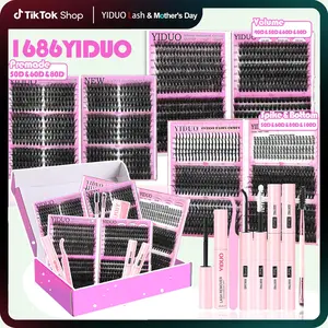 YIDUO Volume Mega/Bottom 6 Box Mix 1686Pcs Lashes Clusters Kit Gift Packs with 2X Bond&Seal – Soft False Eyelash Wispy Natural DIY Individual Clusters Lash Kit for Beginners Bulk Pack