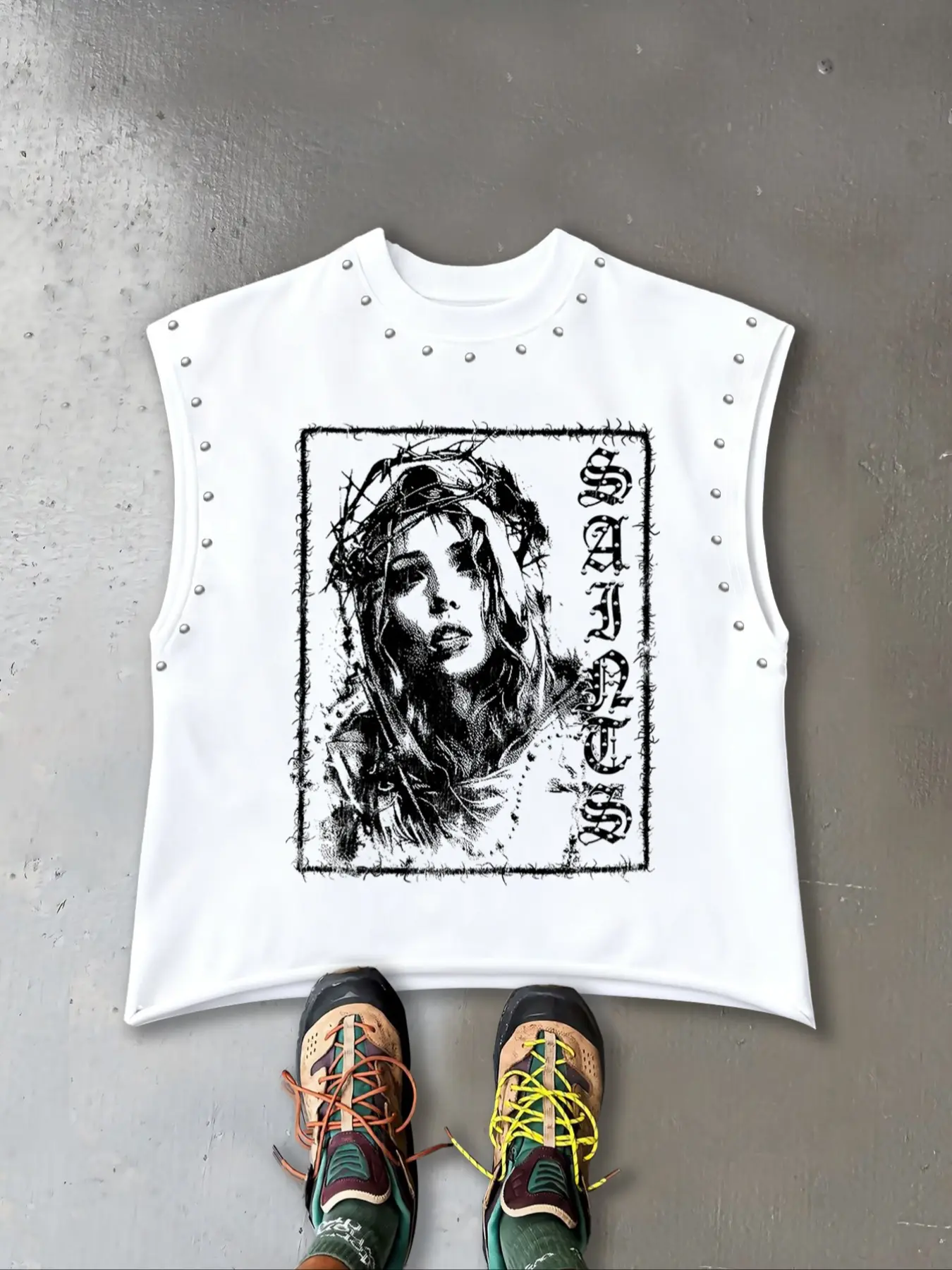 Unisex Sleeveless Vest with Graphic Print, Rivet Design, Casual Streetwear, Fitness and Daily Wear, Trendy and Comfortable