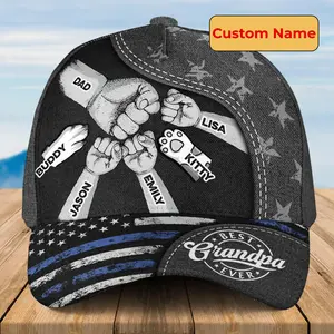 Personalized American Dad Baseball Cap – Custom Hat with Kid's Name and Pet Paw Print, Father's Day Gift for Dad, Grandpa or Papa