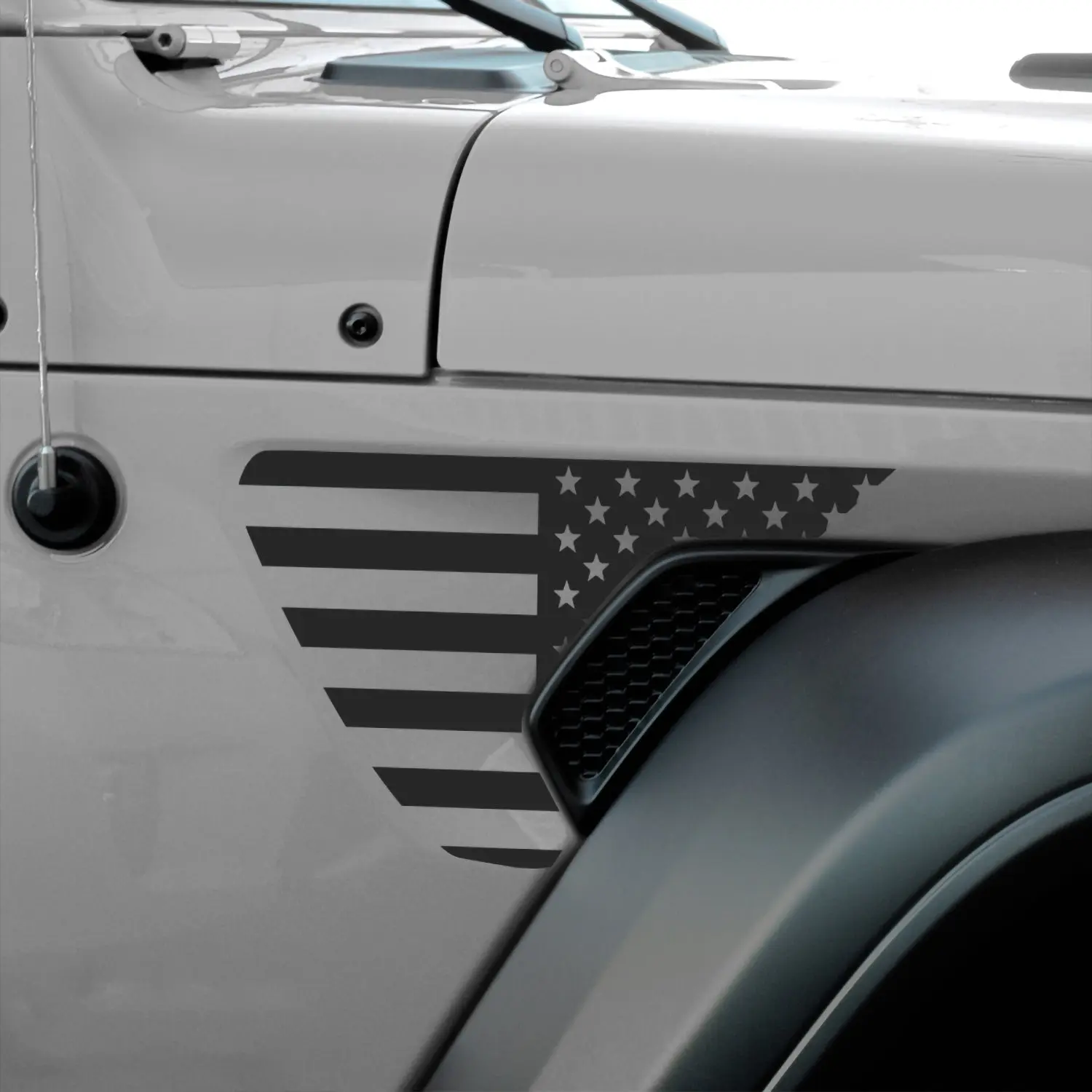 American Flag Window Decal for Jeep Wrangler & Gladiator 2018-2026 – Precut Matte Black Vinyl