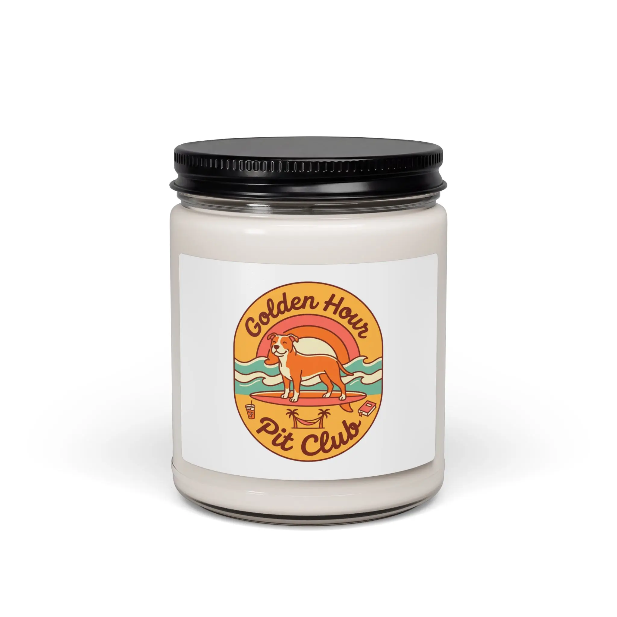 Universal Aromatherapy Soy Wax Candle - Warm, Non-Toxic, Decorative Candles in Round Glass Jar with Black Screw-Top Metal Lid, Tan, Golden Hour Beach Graphic, Sunset Photo, Retro Circle Design, Summer Coastal Home Decor, Home Reflections, Aromatherapy Can