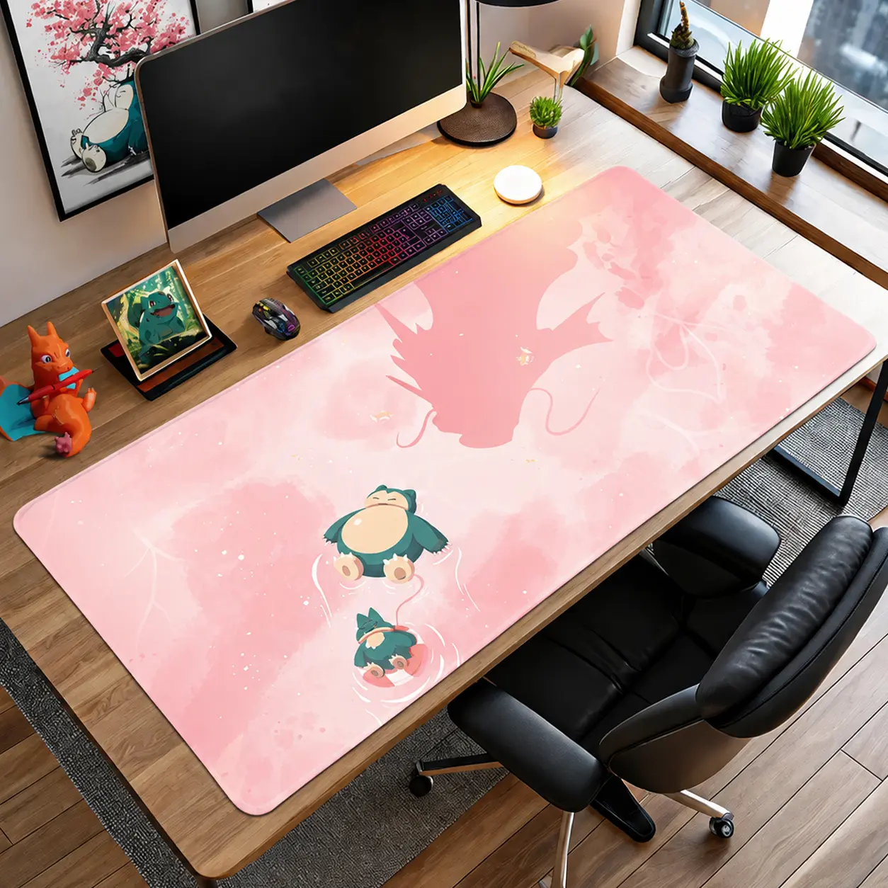 Snorlax & Gyarados Shadow Mouse Pad - Pink Peaceful Desk Mat, Large Desk Mat For Gamers & Office Setup – FASTSHIPPING
