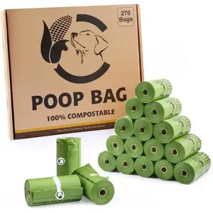Certified Compostable Dog Poop Bags, 270 Count Landfill Friendly and Leakproof Waste Bags, Easy Open Unscented Forest Green Poop Bag for Dog, 15 Doggy Bags Per Roll (18 rolls)